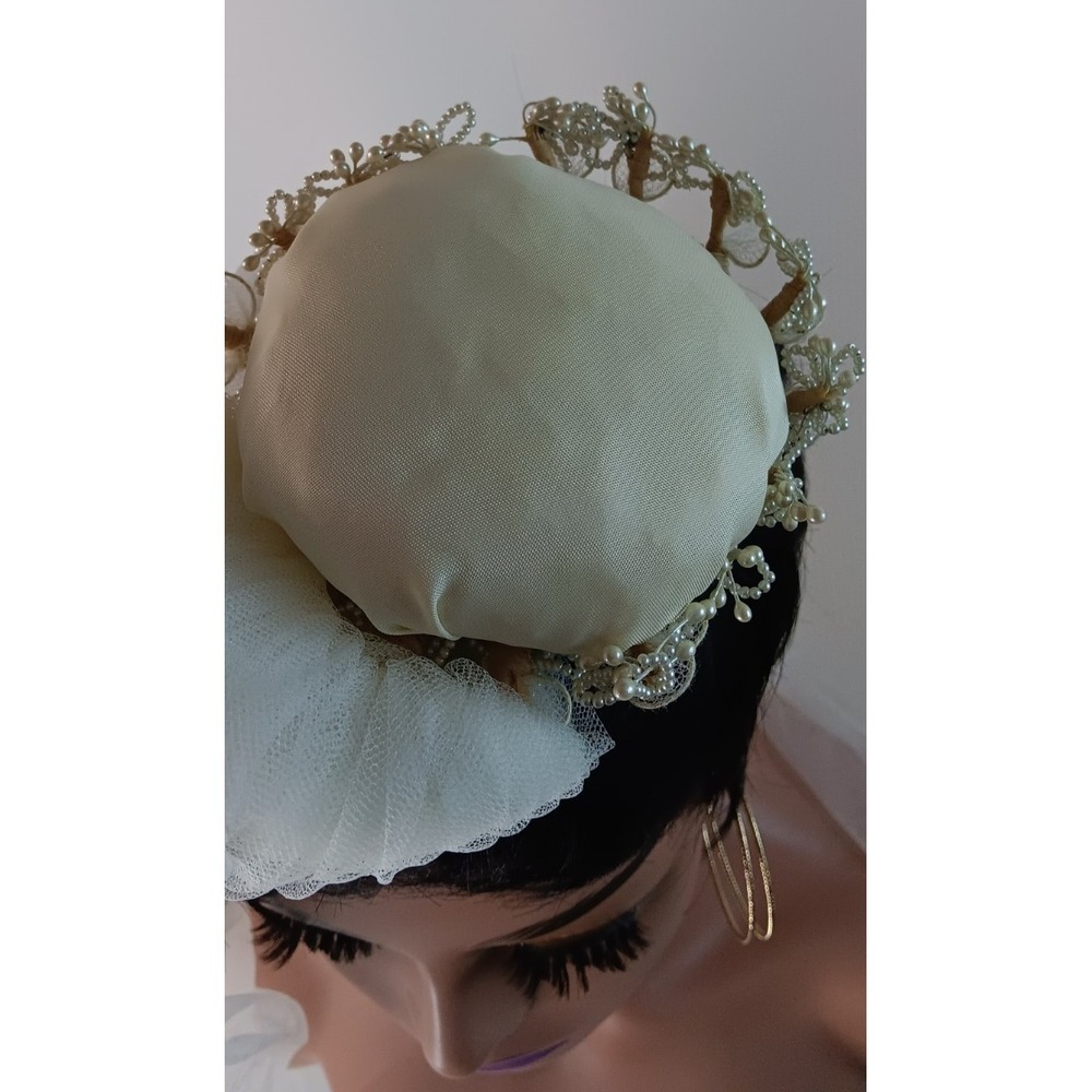 Vintage bridal wedding Tulle net beaded head piece layered long Veil 122.5" long - Picture 10 of 11